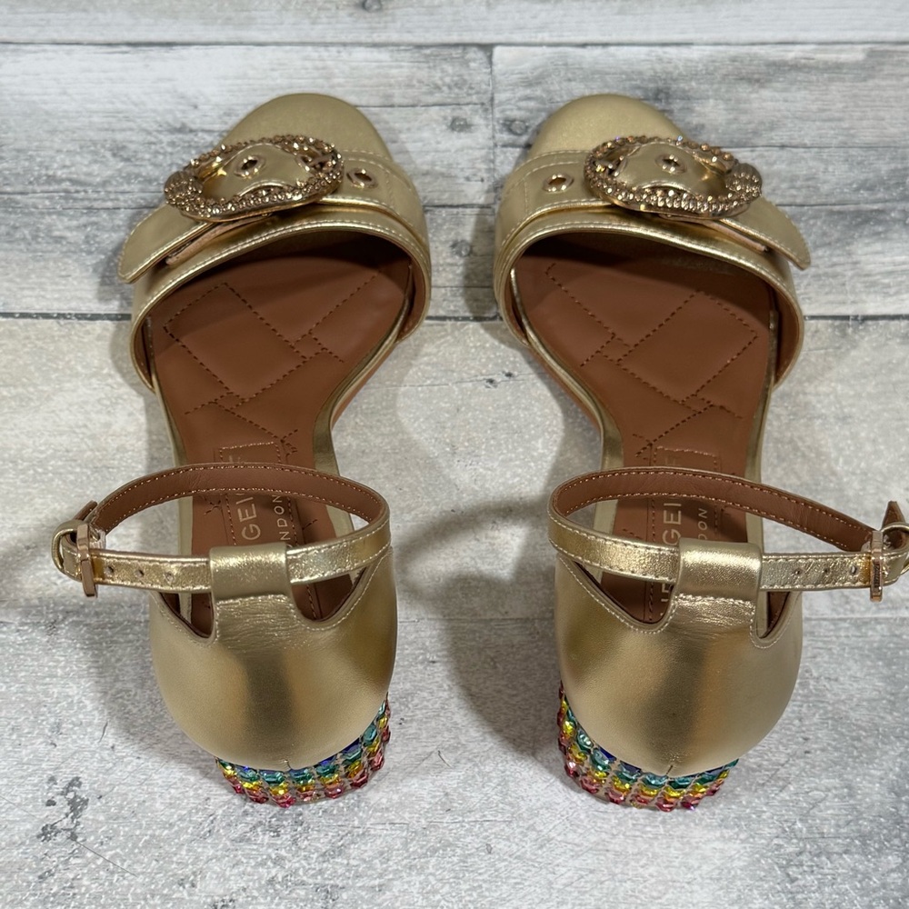 Kurt Geiger London Mayfair Eagle Block Heel Sandal - Gold multi - Sz - 7 .US - Picture 3 of 12